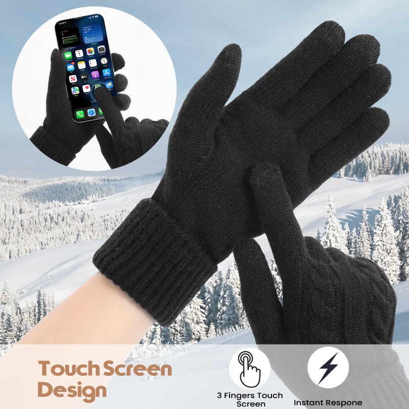 Pleneal Winter Gloves for Women Cold Weather - Womens Gloves Warm Touch Screen Fleece Lined Elastic Cuff Knit Glove 2 Pairs - Image 4