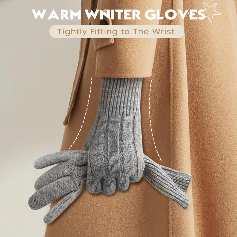 Pleneal Winter Gloves for Women Cold Weather - Womens Gloves Warm Touch Screen Fleece Lined Elastic Cuff Knit Glove 2 Pairs - Image 2