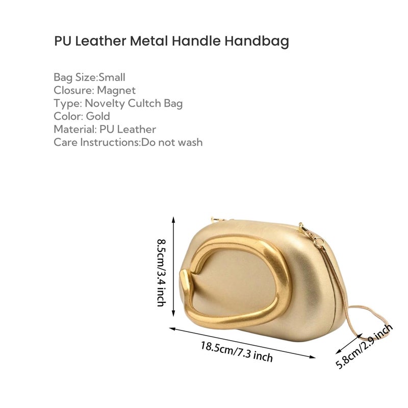 Tasysain Women PU Leather Metal Handle Handbag Trendy Commuting Compact Stone Purse Hand-held Causal Shoulder Clutch Bag (Gold) - Image 4