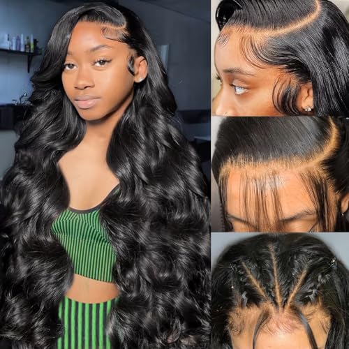Wingirl 13x6 Body Wave Lace Front Wigs Human Hair Pre Plucked 180 Density HD Transparent Full Lace Frontal Wigs Human Hair for Women Natural Black Color 20Inch - Image 2