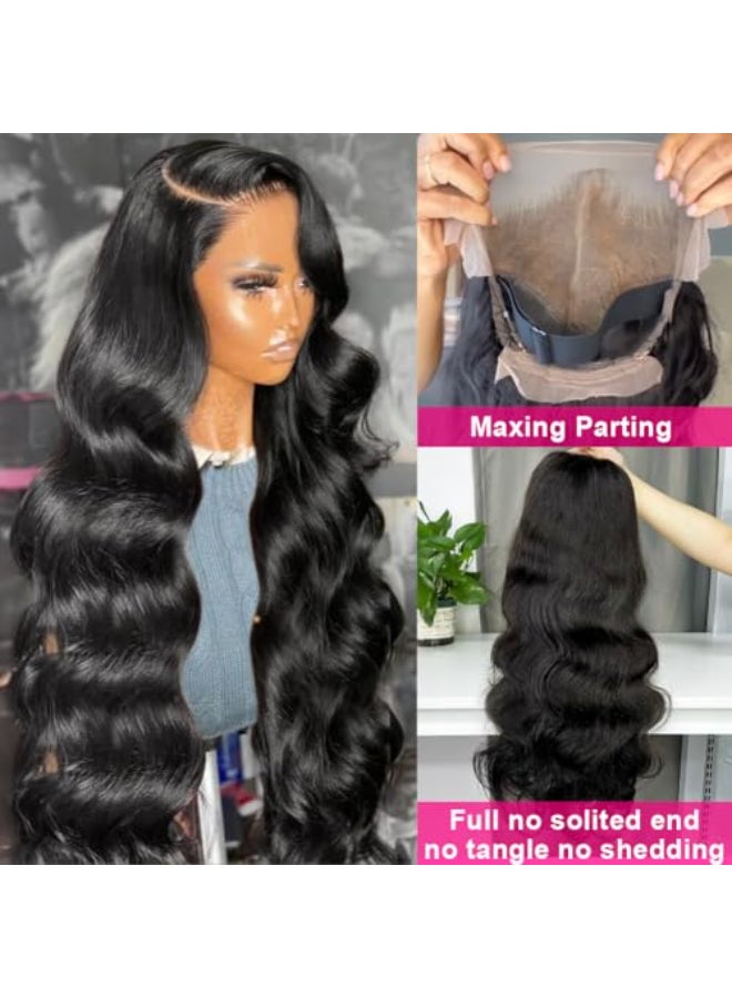 Wingirl 13x6 Body Wave Lace Front Wigs Human Hair Pre Plucked 180 Density HD Transparent Full Lace Frontal Wigs Human Hair for Women Natural Black Color 20Inch - Image 4