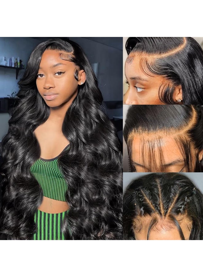 Wingirl 13x6 Body Wave Lace Front Wigs Human Hair Pre Plucked 180 Density HD Transparent Full Lace Frontal Wigs Human Hair for Women Natural Black Color 20Inch - Image 3