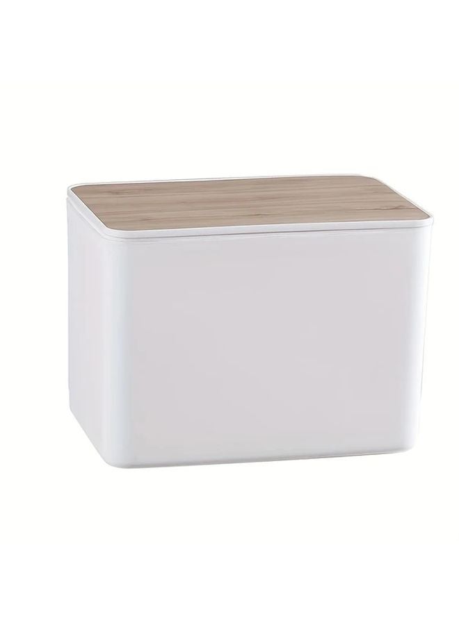 White Bamboo Wood Grain Flip Top Tissue Box Holder For Bathroom Living Room Office - Image 1