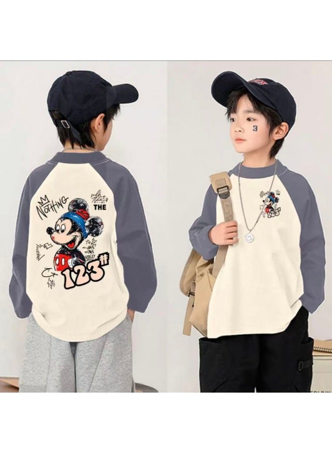 Children's Thermal Base Layer Autumn And Winter New Half-high Collar Raglan Sleeve Base Shirt For Older Children With Color-blocked Lettering Inner Top
