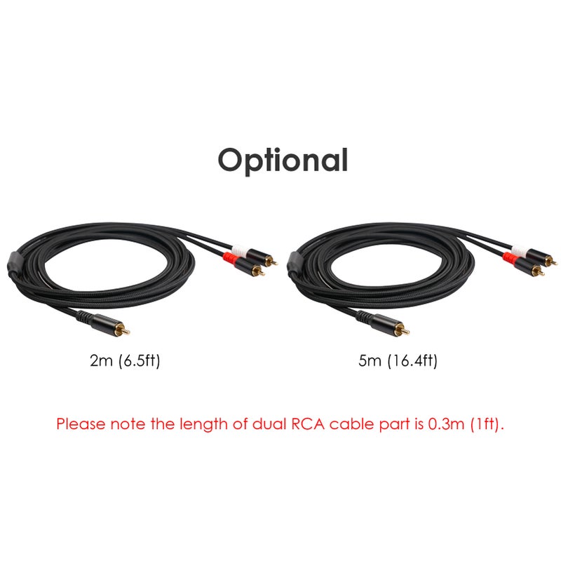 RCA Y Cable: 5M Black Gold Plated Shielded Audio Cable - Oxygen-Free Copper For High Fidelity Transmission Aluminum Alloy Shell For Home Audio System Amplifiers TV CD DVD Players - Image 2