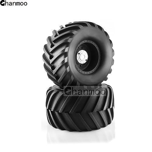 Chanmoo 1/8 RC Monster Truck Tires and 17mm Hex Wheels Rims Rubber Buggy Tyres for 1:8 Scale Off Road Truck Car Kaiju Tmaxx E-Revo 3.3 Arrma Kraton 6S Typhon 3S Traxxas Maxx HPI Redcat 4PCS (Black) - Image 5