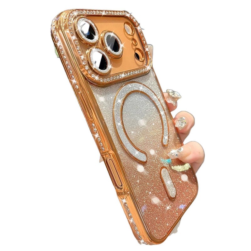 MagSafe iPhone 13 Pro Drop Protection Silicone for iPhone 13 with Crystal Rhinestone Border in Pink for School Days - Image 1
