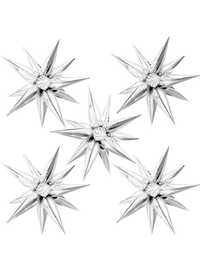 Moukiween 60 PCS Silver Star Balloons, 12 Point Cone Explosion Star Foil Balloons for Birthday Party New Year, Christmas, Graduation, Baby Shower Party Decoration (Silver) - Image 1