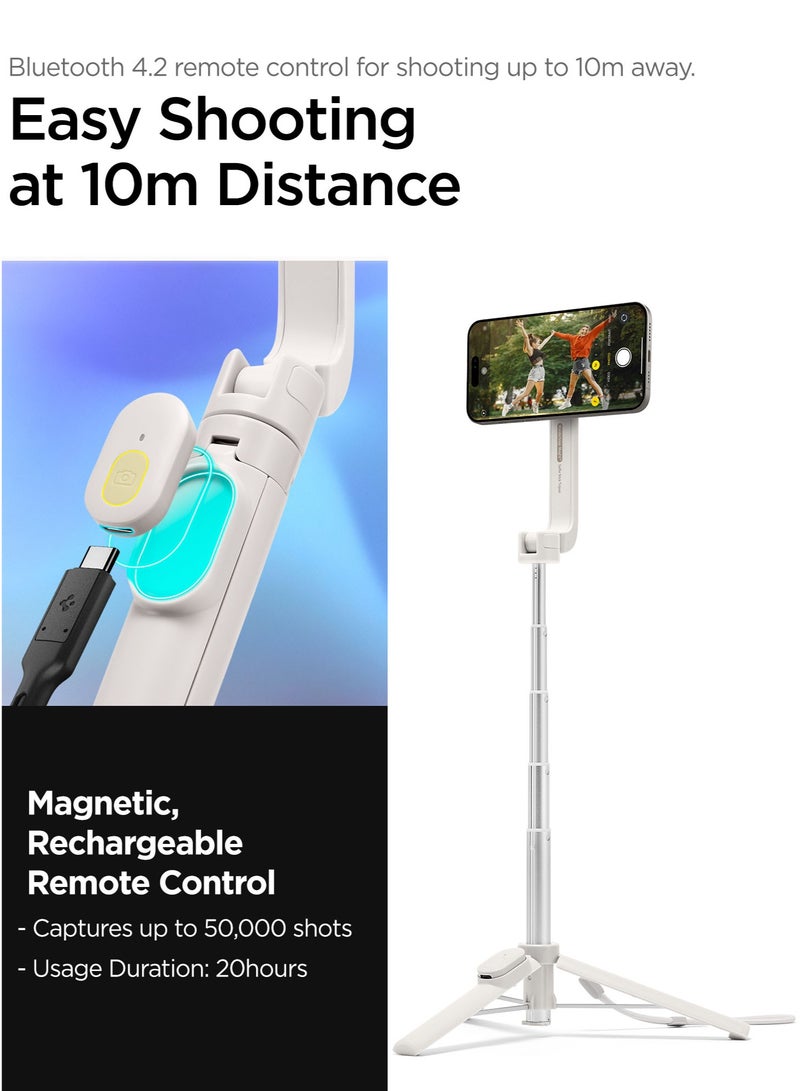 Spigen MagSafe Selfie Stick Tripod Stand (MagFit) with Bluetooth Remote Control Shutter 24" Extendable [MagSafe Metal Ring & Strap included] for iPhone 16 15 14 13 12 Pro Max & Android - Dune Beige - Image 5