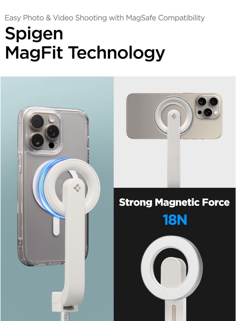 Spigen MagSafe Selfie Stick Tripod Stand (MagFit) with Bluetooth Remote Control Shutter 24" Extendable [MagSafe Metal Ring & Strap included] for iPhone 16 15 14 13 12 Pro Max & Android - Dune Beige - Image 3