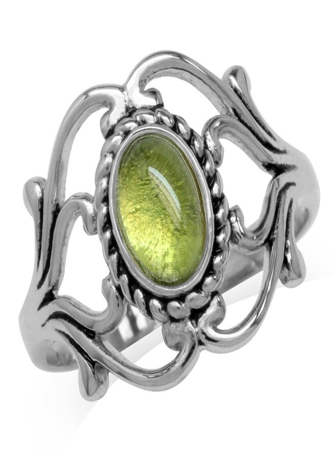 Silvershake Cabochon Peridot 925 Sterling Silver Victorian Style Rope Ring Size 12 - Image 1