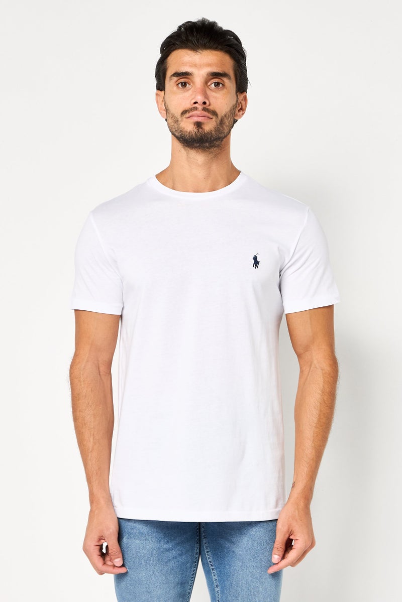 POLO RALPH LAUREN تي شيرت رجالي بأكمام قصيرة وياقة دائرية مع شعار مطرز، أبيض - Image 1