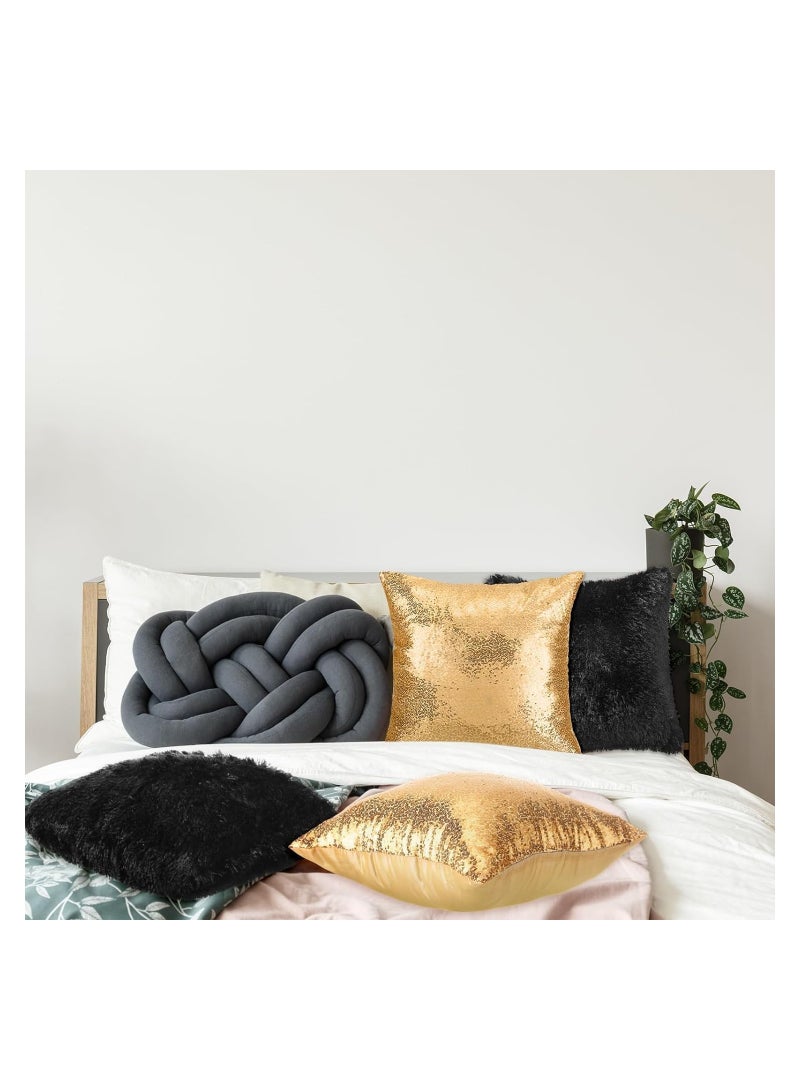 KASTWAVE 4 Pcs Sequin and Fluffy Pillow Cases Glitter Pillow Covers Faux Fur Throw Pillow Covers Decorative Cushion Cover for Couch Bed Sofa Wedding, No Pillow Insert (Gold, Black,18'') - Image 3