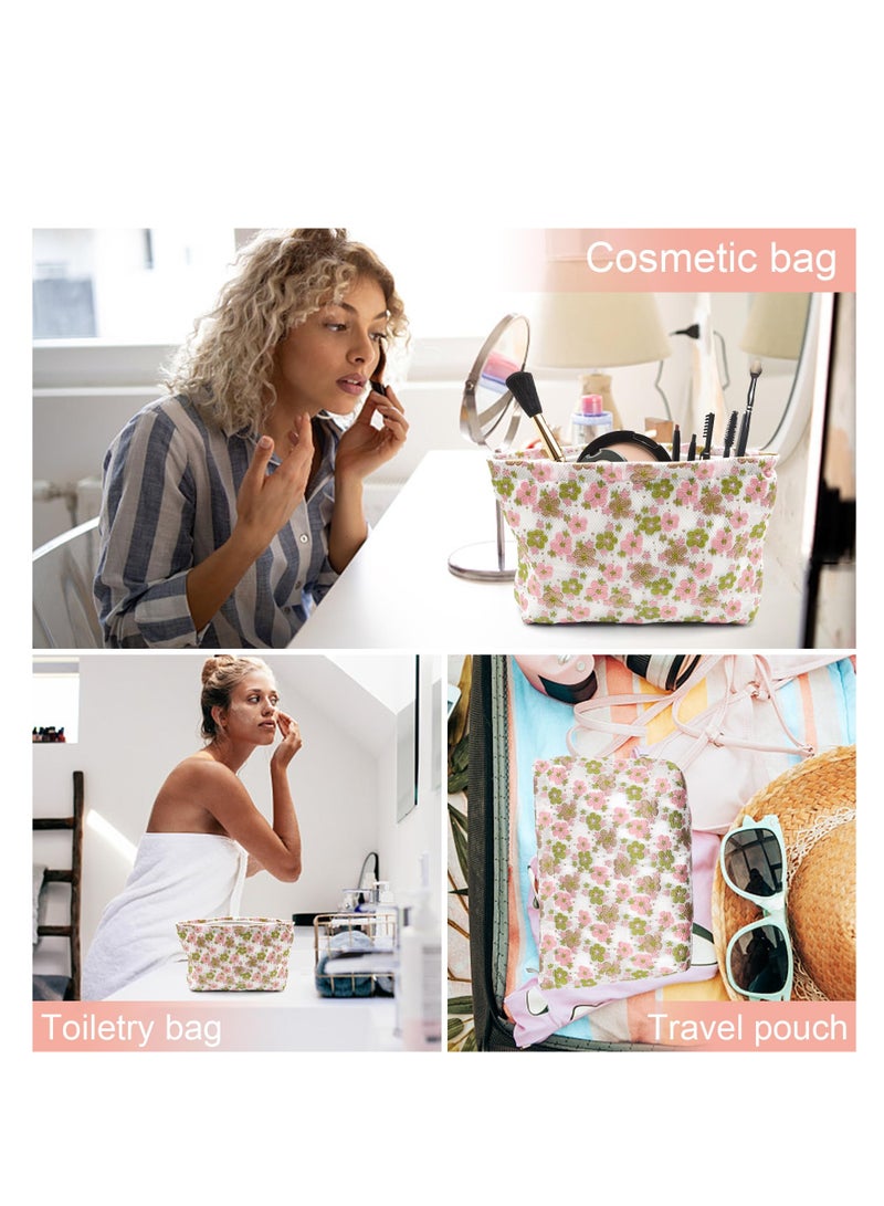 Stylish Embroidered Makeup Bag Cute Floral Design Spacious Travel Toiletry Tote for Women Girls - Image 4