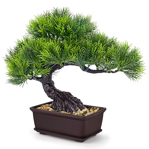 Der Rose 8 Inch Fake Plants Artificial Bonsai Tree Cedar for Home Office Desk Table Shelf Japanese Zen Decor Pine - Image 1