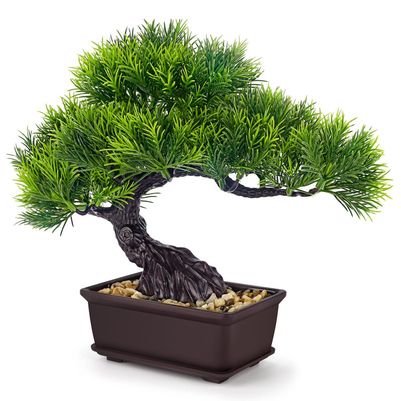 Der Rose 8 Inch Fake Plants Artificial Bonsai Tree Cedar for Home Office Desk Table Shelf Japanese Zen Decor Pine - Image 2
