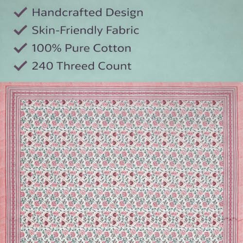 ElanorHomes 240 TC Cotton Double King Size Bedsheet | Ultra-Soft & Skin-Safe | Breathable Summer Comfort | 93x108 inches with 2 Pillow Covers (Pink Shalimar Jaal) - Image 3