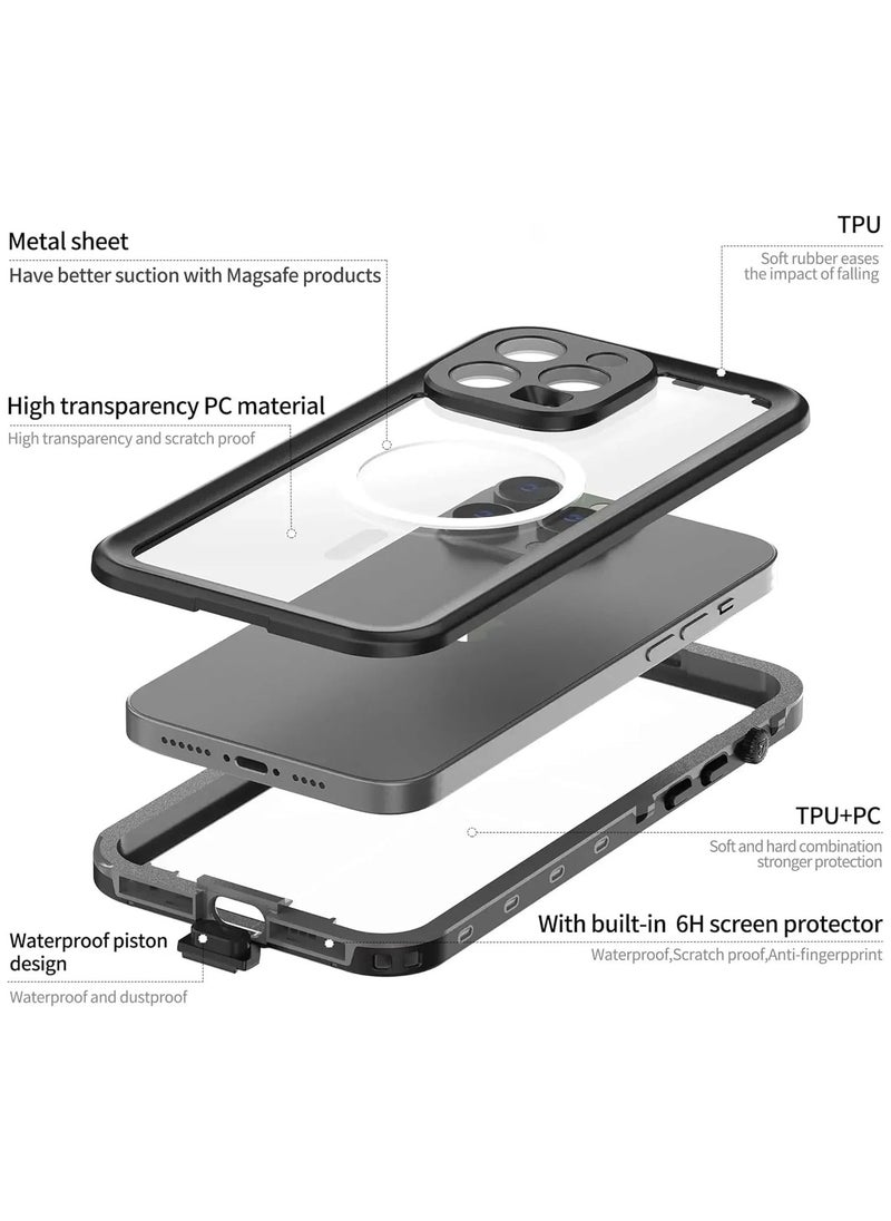 Generic IP68 Waterproof Case for IPhone 16 Pro Max (2024),Clear Magnetic Anti-fall Frosted Phone Case,Sealed Anti-yellowing Protective Cover Suitable for Swimming u0026 Diving  - Image 2