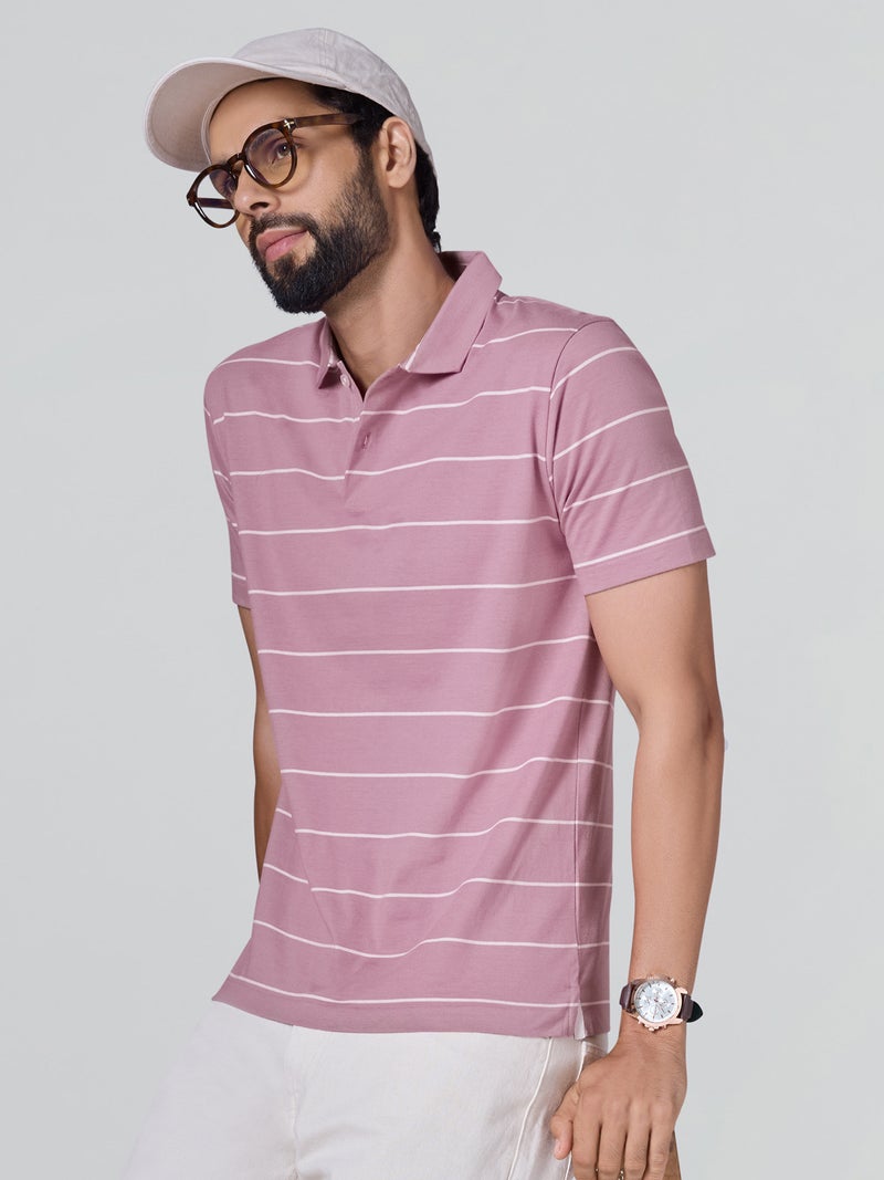 اكس واي اكس اكس تي شيرت بولو رجالي من XYXX Linea مخطط من القطن بأكمام نصفية - Image 2