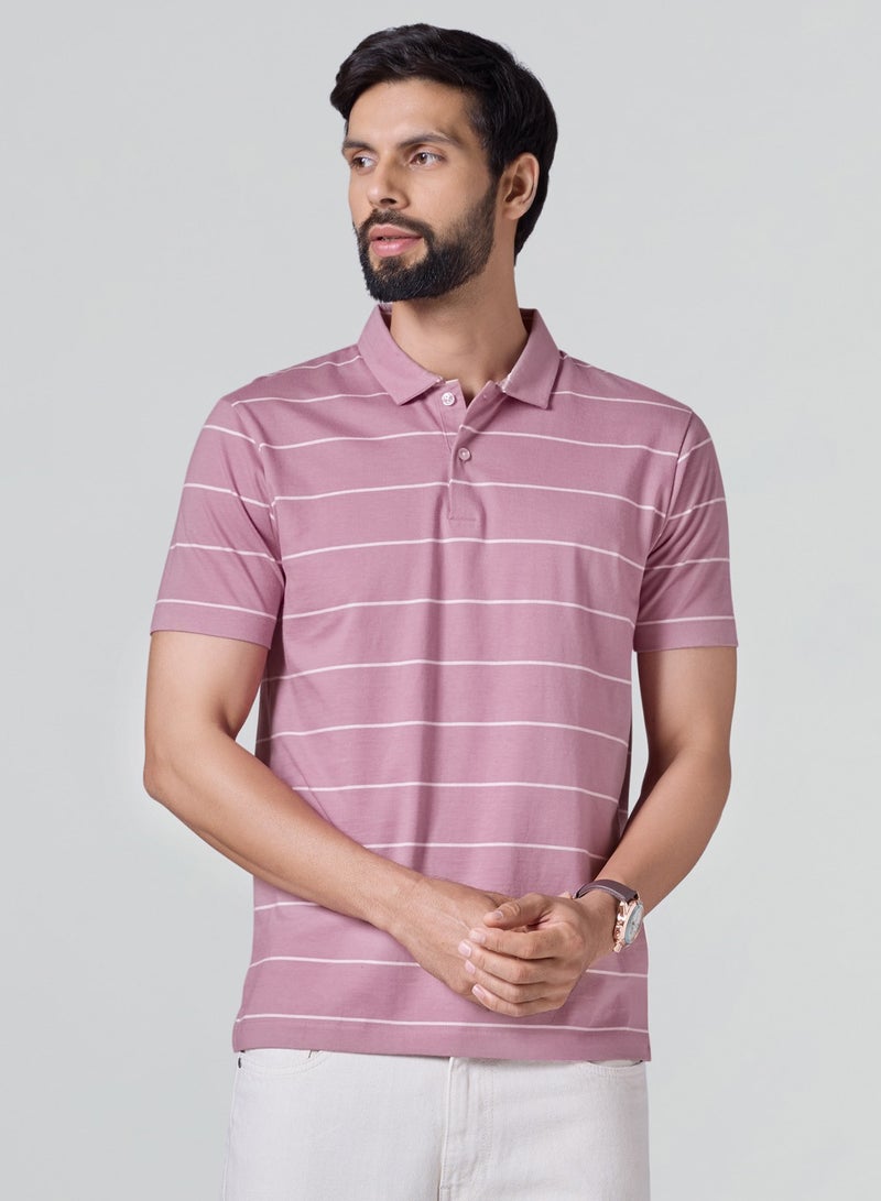 اكس واي اكس اكس تي شيرت بولو رجالي من XYXX Linea مخطط من القطن بأكمام نصفية - Image 1