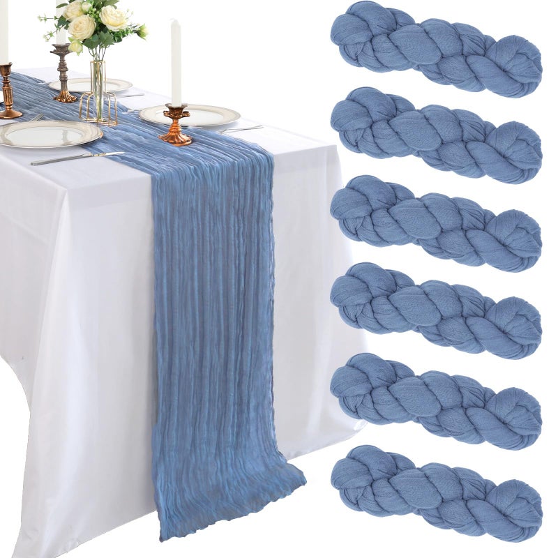 CKIKU 6 Pack 10FT Dusty Blue Cheesecloth Table Runner 120 Inch Long Gauze Rustic Boho Cheese Cloth Table Runner Sheer Fabric for Wedding Party Birthday Bridal Baby Shower Centerpiece Home Decor - Image 1