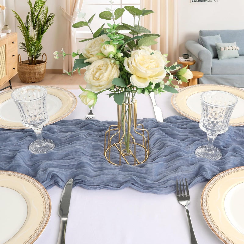 CKIKU 6 Pack 10FT Dusty Blue Cheesecloth Table Runner 120 Inch Long Gauze Rustic Boho Cheese Cloth Table Runner Sheer Fabric for Wedding Party Birthday Bridal Baby Shower Centerpiece Home Decor - Image 4