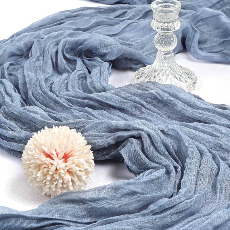 CKIKU 6 Pack 10FT Dusty Blue Cheesecloth Table Runner 120 Inch Long Gauze Rustic Boho Cheese Cloth Table Runner Sheer Fabric for Wedding Party Birthday Bridal Baby Shower Centerpiece Home Decor - Image 3