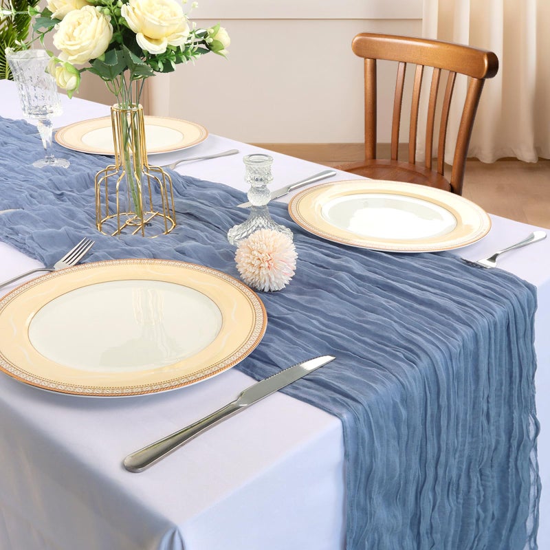 CKIKU 6 Pack 10FT Dusty Blue Cheesecloth Table Runner 120 Inch Long Gauze Rustic Boho Cheese Cloth Table Runner Sheer Fabric for Wedding Party Birthday Bridal Baby Shower Centerpiece Home Decor - Image 2