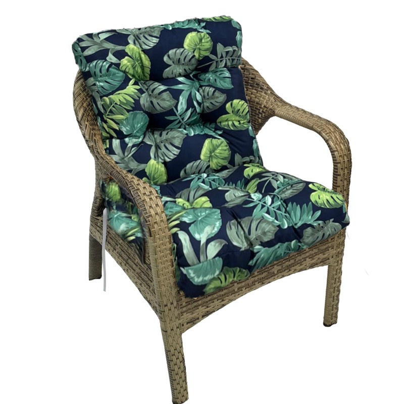 Eoieov Wicker Patio Chair Cushions for Outdoor Furniture Waterproof Outdoor Rocking Chair Cushion Set High Back Patio Chair Pads with Ties for Indoor and Outdoor 41.7"*20.8"*3.9", Green Printing - Image 1