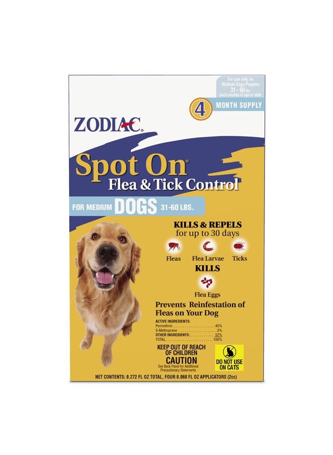Zodiac Flea & Tick Spot On for Medium Dogs 31-60 lbs/4-pk - Image 1