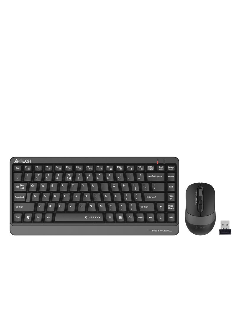 A4TECH Fstyler 2.4G Wireless keybaord Mouse Combo Silent Click FGS1110Q, With QuietKey's patented mechanism, Anti-Slippery Side, Water Splash Resistance, High-Elasticity Silicon, Grey  - Image 1