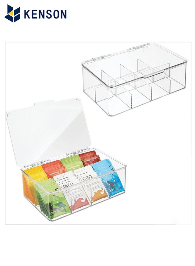 KENSON Easy Select Tea Chest Box - 1PC Tea Storage Box with 8 Compartments Holds up to 100 Tea Bags Each -Tea Organiser - Tea Bag Storage Box - Clear - Image 1