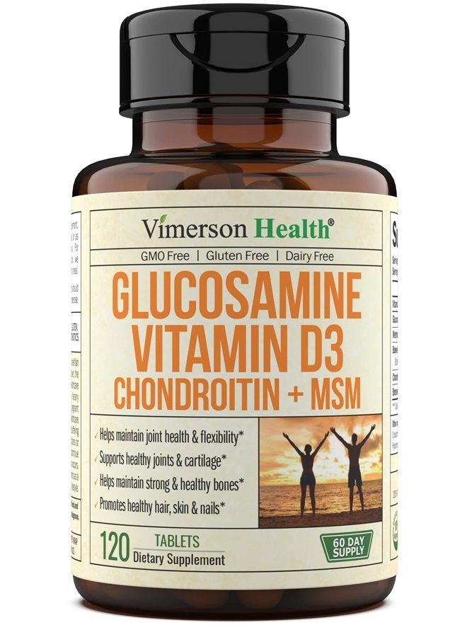 Vimerson Health Glucosamine Chondroitin MSM & Vitamin D3, Boswellia, Bromelain - Advanced Joint Support Supplement for Women & Men. Supports Bone Mobility, Comfort, Strength, Flexibility & Immune Health. 120 Capsules  - Image 1