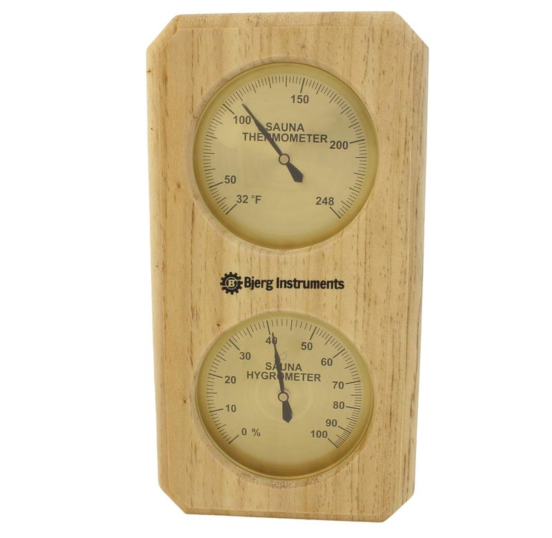 Bjerg Instruments Sauna Thermometer and Hygrometer - 2-in-1 Indoor Analog Temperature & Humidity Gauge with Pine Wood Frame, for Sauna Rooms - 3.5" Dial Wall-Mounted Meter (0–100% RH, Up to 248°F) - Image 2