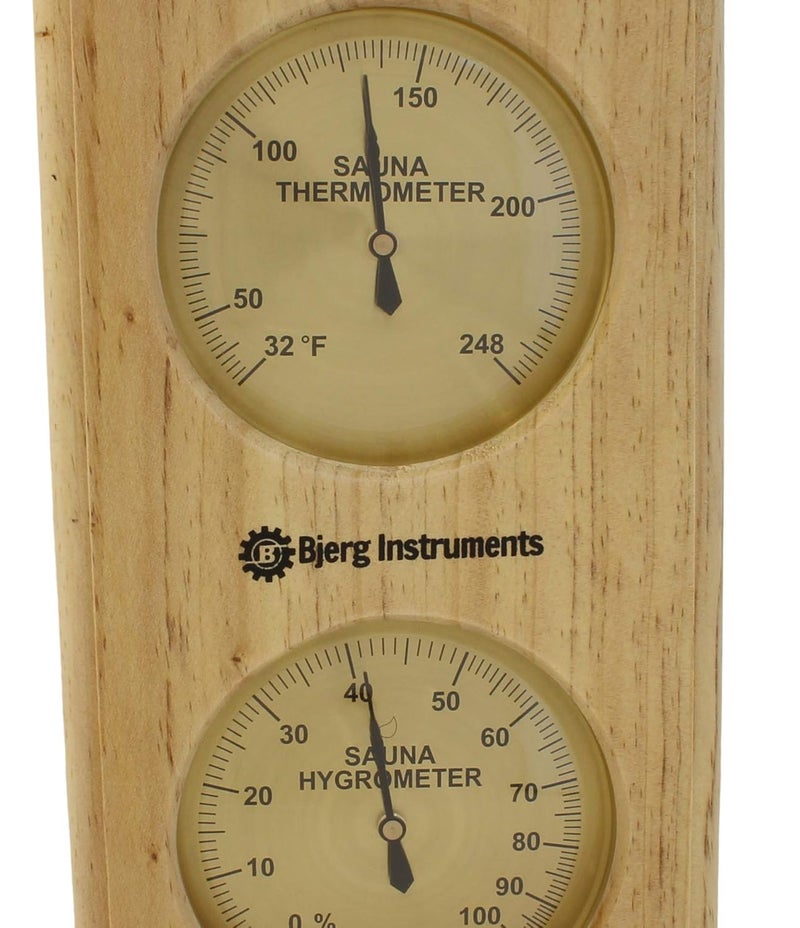 Bjerg Instruments Sauna Thermometer and Hygrometer - 2-in-1 Indoor Analog Temperature & Humidity Gauge with Pine Wood Frame, for Sauna Rooms - 3.5" Dial Wall-Mounted Meter (0–100% RH, Up to 248°F) - Image 5