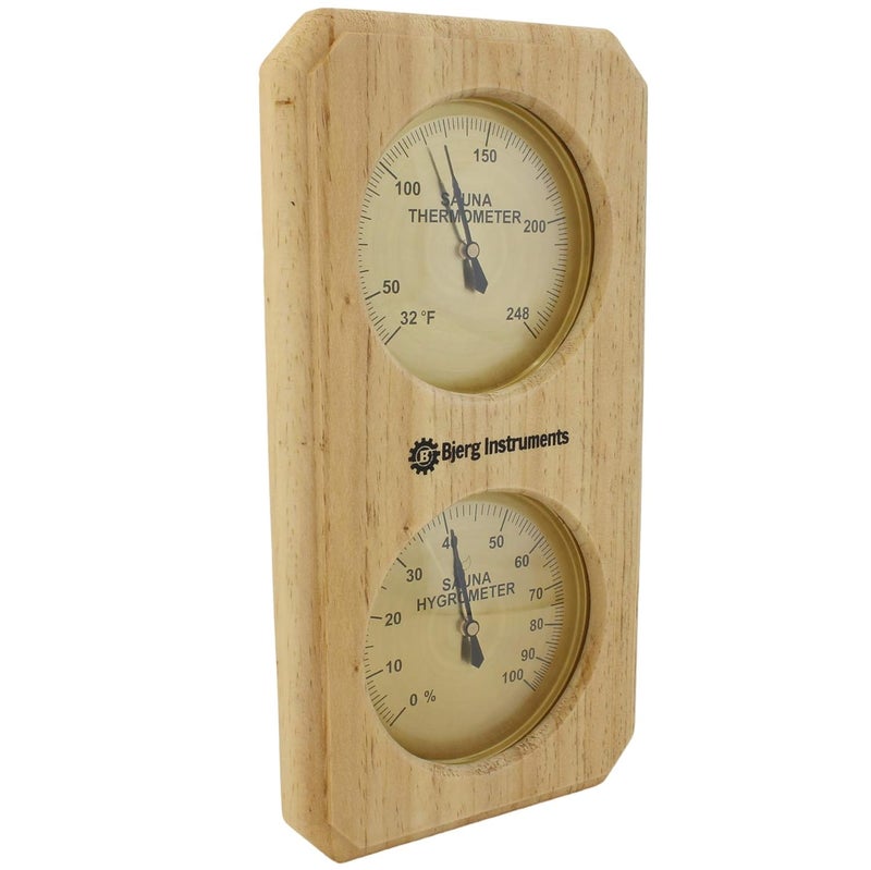 Bjerg Instruments Sauna Thermometer and Hygrometer - 2-in-1 Indoor Analog Temperature & Humidity Gauge with Pine Wood Frame, for Sauna Rooms - 3.5" Dial Wall-Mounted Meter (0–100% RH, Up to 248°F) - Image 4