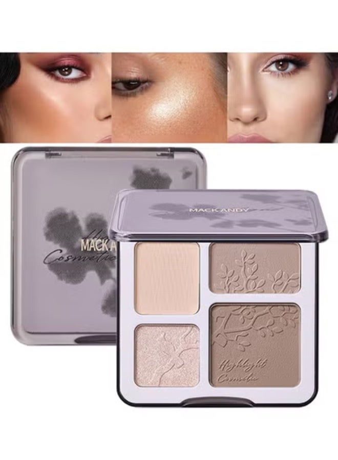 ماك أندي باليت تظليل كونتور هايلايتر للوجه ، نحت طويل الأمد بودرة مضغوطة لامعة ناعمة مكياج لبشرة دافئة ذات لون فاتح مع مرآة # 02 - Image 1