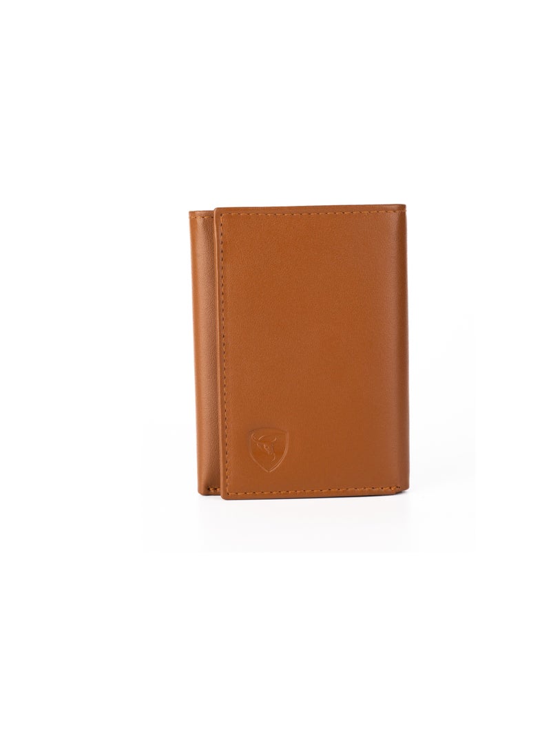 SKENZBI Trifold Wallet for Men 100% Leather RFID Protection with ID Window ,Coin Pocket Tan - Image 4