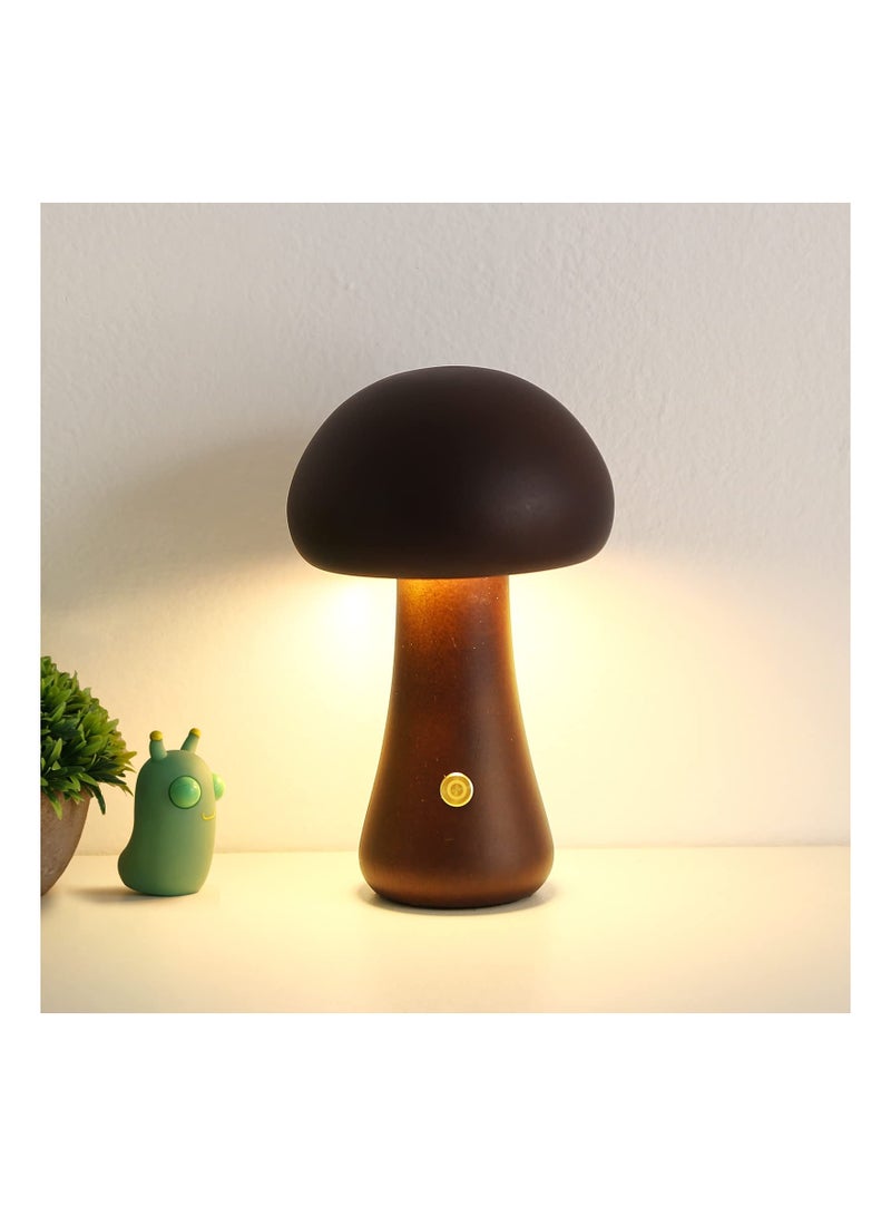 نيبمينينت Bedroom Mushroom Lamp with USB Charging, Walnut Dimmable Bedside Cordless Wooden Nightlight Shaped Table Portable for Home Decor - Image 1