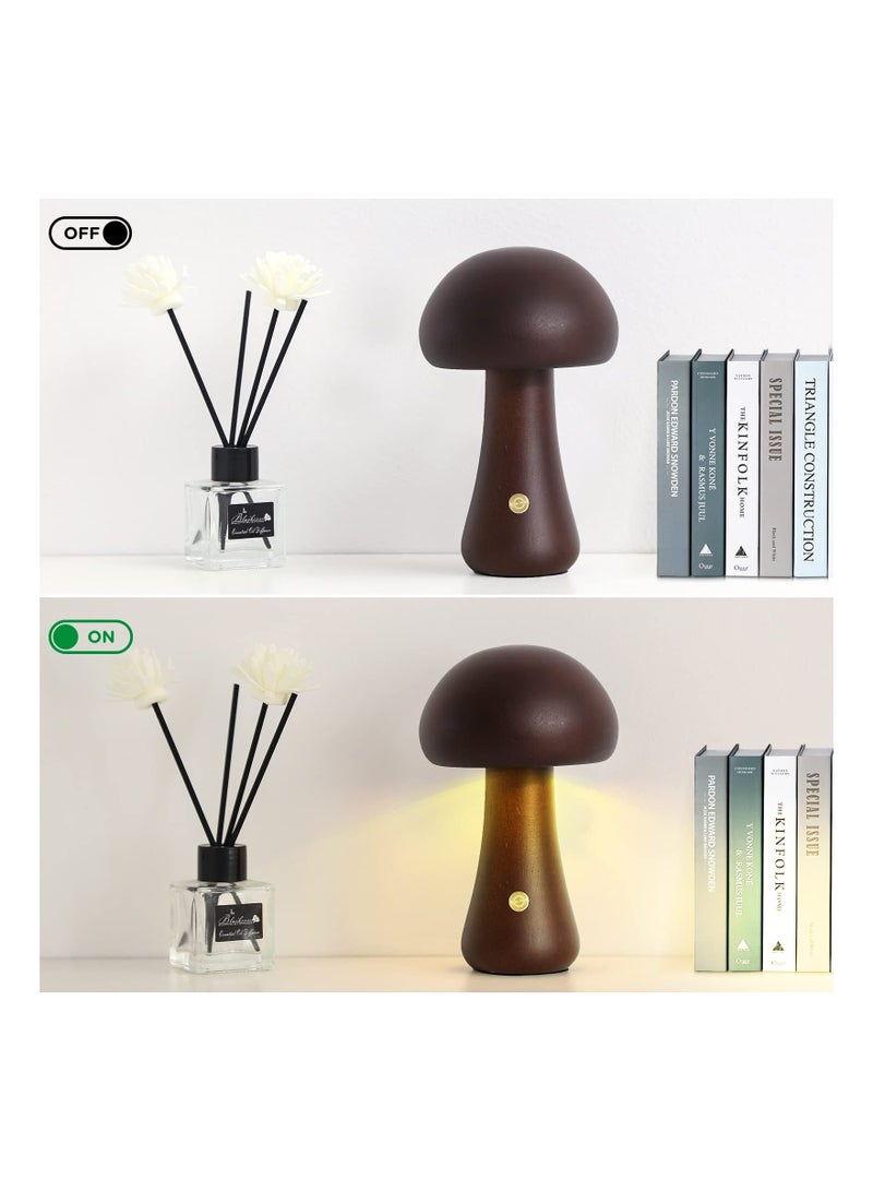 نيبمينينت Bedroom Mushroom Lamp with USB Charging, Walnut Dimmable Bedside Cordless Wooden Nightlight Shaped Table Portable for Home Decor - Image 5