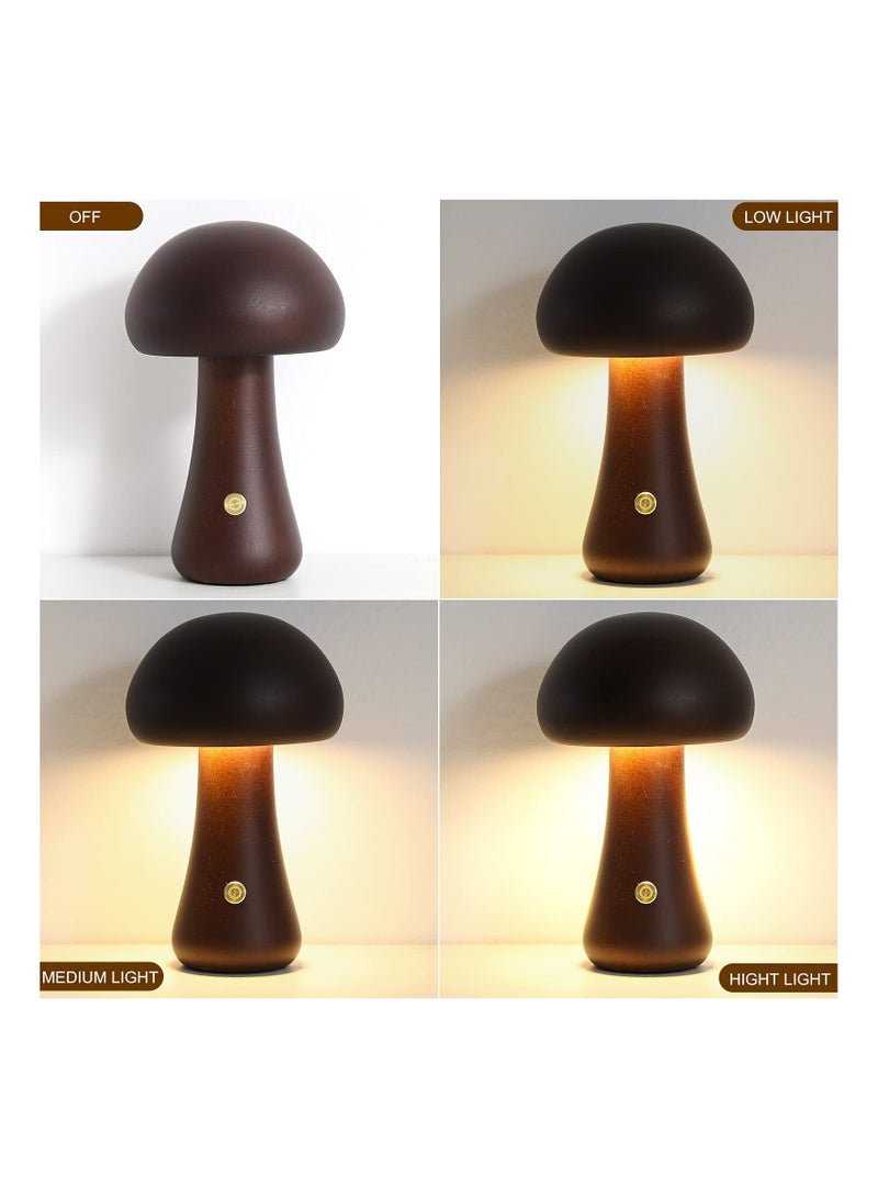 نيبمينينت Bedroom Mushroom Lamp with USB Charging, Walnut Dimmable Bedside Cordless Wooden Nightlight Shaped Table Portable for Home Decor - Image 3