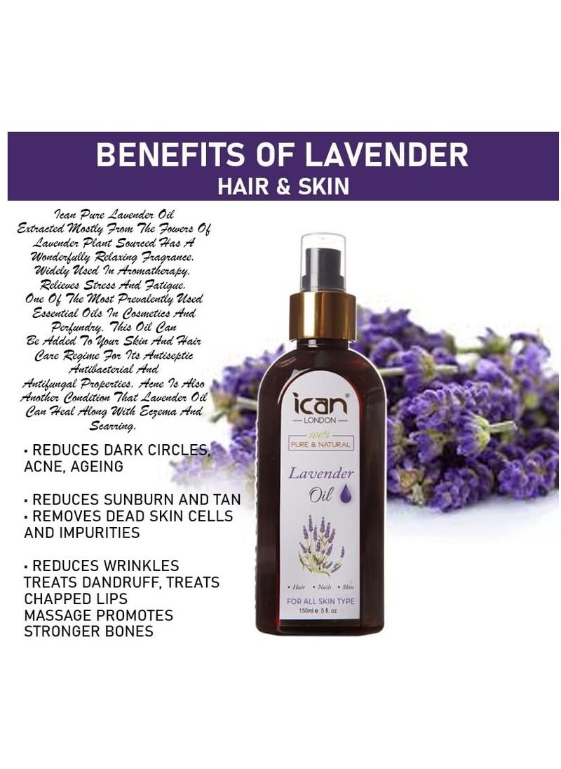 iCan London ICAN LONDON Pure & Natural Lavender Oil for Hair, Skin, and Nails 150ml  - Image 3