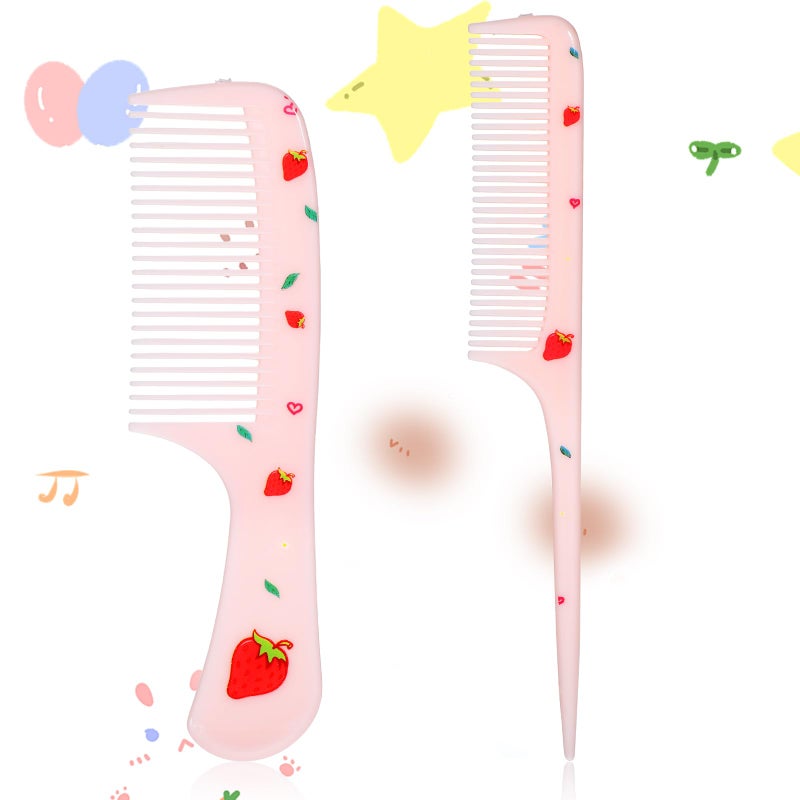 LLOUSSAK Baby Comb Set  Small Cute Fine Tooth Toddler Comb & Rat Tail Baby Comb For Styling  Pink Baby Hair Comb Plastic Parting Combs  Anti-Static Mini Hairdressing Comb For Baby Girl Wet Dry Hair (2Pcs) - Image 1