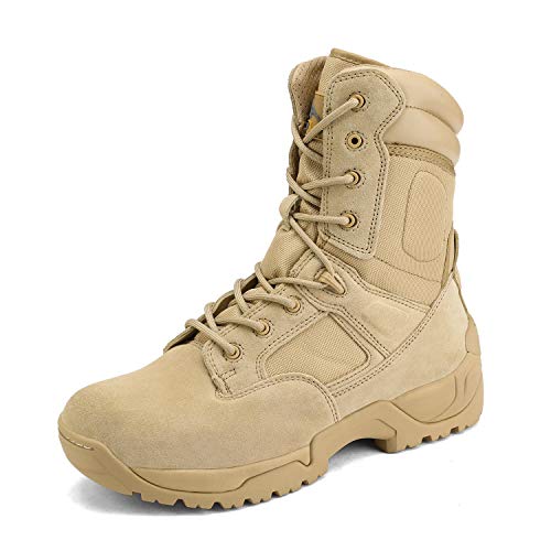 NORTIV 8 Mens Military Tactical Work Boots Hiking Side Zip Leather Outdoor Motorcycle Combat Boots Response,Size 12W,Sand - Image 1