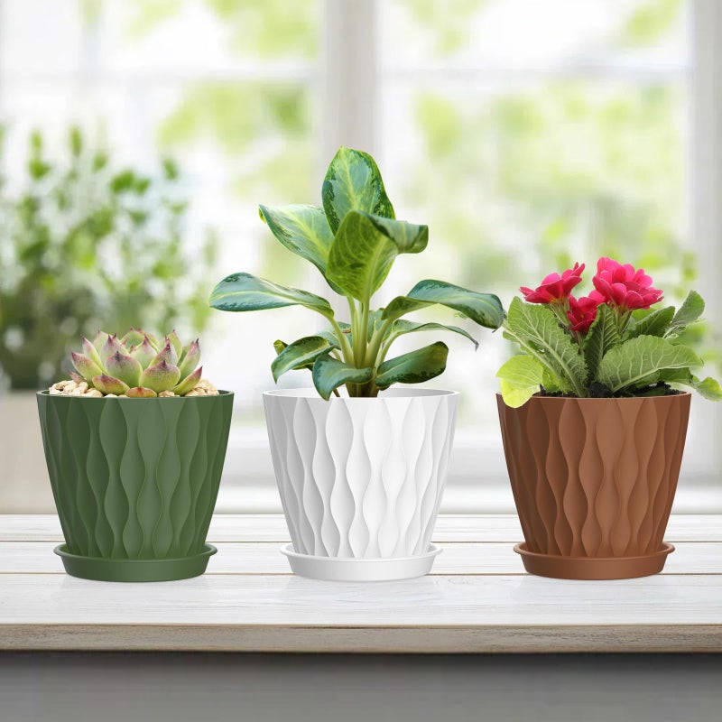 UOUZ 4 Inch Small Pots for Plants, 6 Pack Waffle Texture Small Plant Pots for Succulents, Plastic Planter with Drainage Holes and Saucers for Indoor Outdoor Plants, Flowers, Herbs, Seedlings, Colorful - Image 3