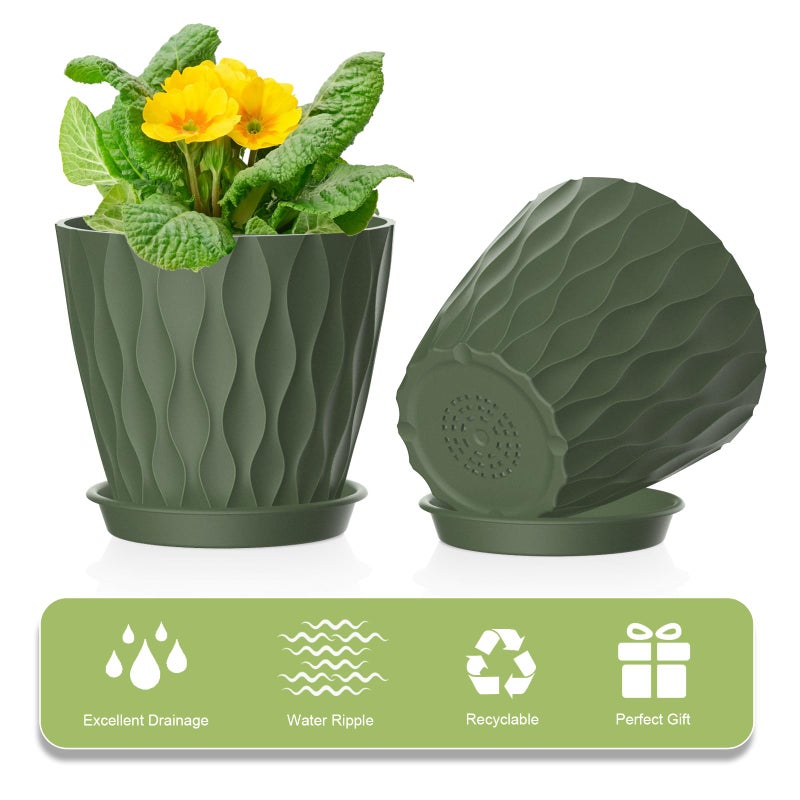 UOUZ 4 Inch Small Pots for Plants, 6 Pack Waffle Texture Small Plant Pots for Succulents, Plastic Planter with Drainage Holes and Saucers for Indoor Outdoor Plants, Flowers, Herbs, Seedlings, Colorful - Image 5