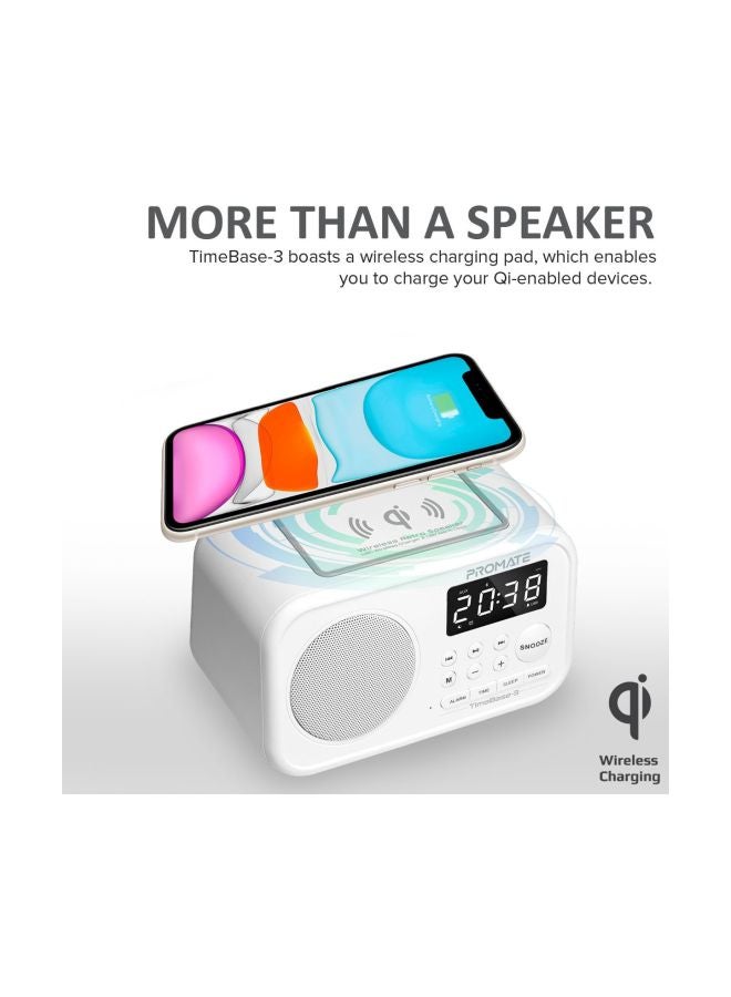 PROMATE Qi Wireless Chargeable Bluetooth Speaker LED Time Display Alarm Clock White - Image 4