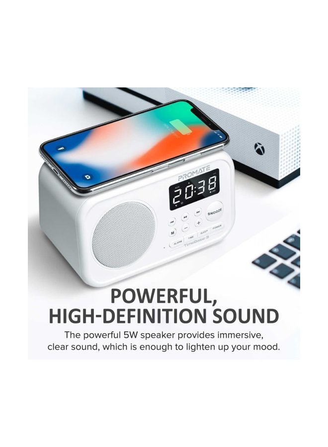 PROMATE Qi Wireless Chargeable Bluetooth Speaker LED Time Display Alarm Clock White - Image 2