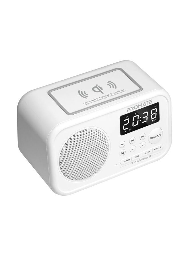 PROMATE Qi Wireless Chargeable Bluetooth Speaker LED Time Display Alarm Clock White - Image 1