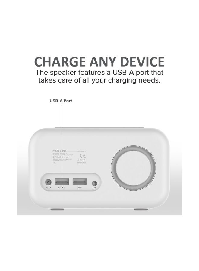PROMATE Qi Wireless Chargeable Bluetooth Speaker LED Time Display Alarm Clock White - Image 5